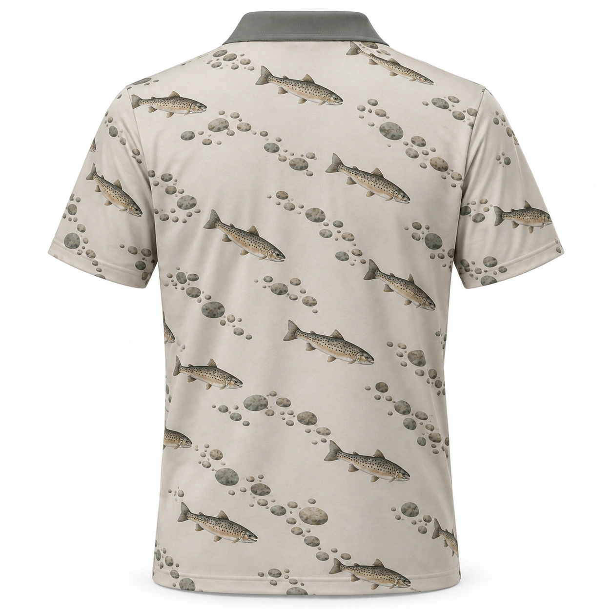 Trout Pebble Mosaic Stone Slate Polo Shirt - Back view