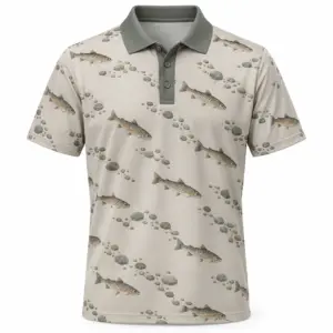 Trout Pebble Mosaic Stone Slate Polo Shirt
