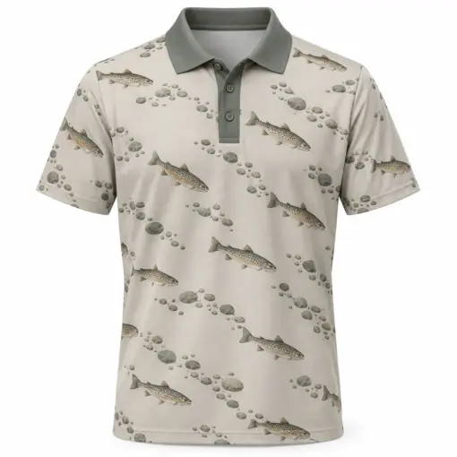 Trout Pebble Mosaic Stone Slate Polo Shirt - Front view