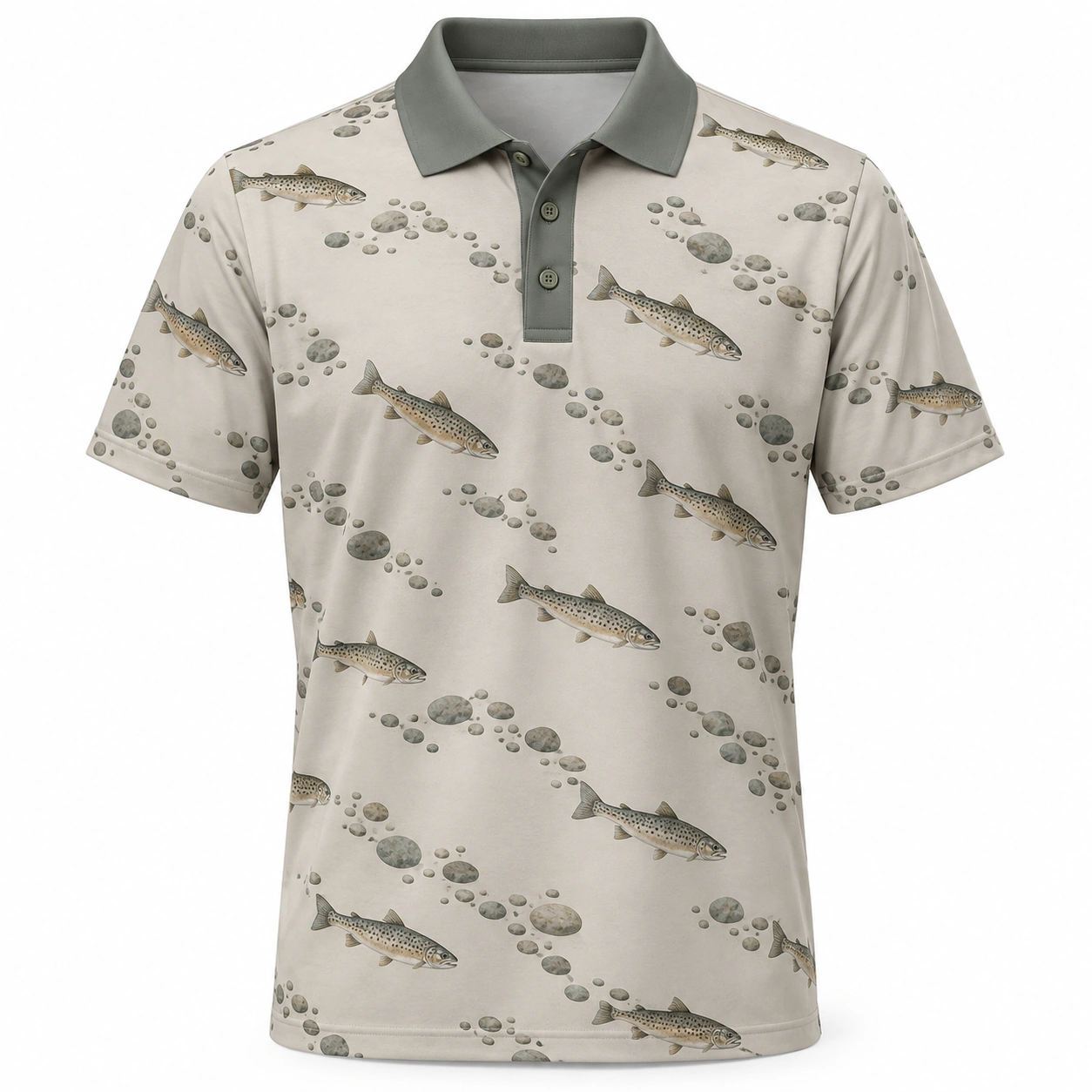 Trout Pebble Mosaic Stone Slate Polo Shirt - Front view