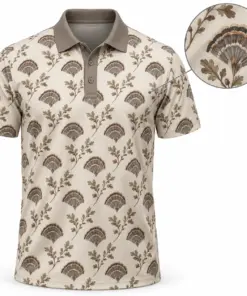 Turkey Fan Botanical Trellis Pearl Taupe Polo Shirt - Front view