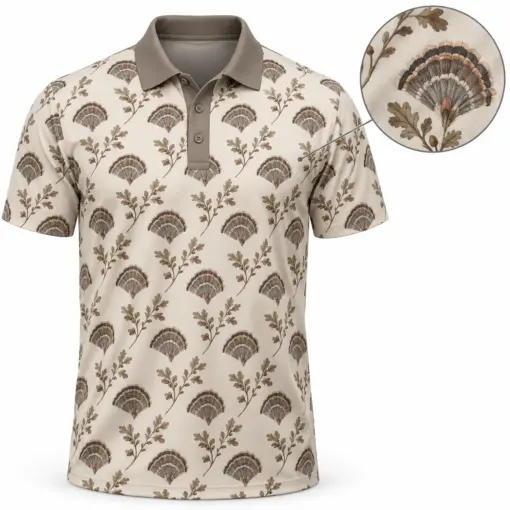 Turkey Fan Botanical Trellis Pearl Taupe Polo Shirt - Front view