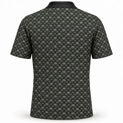Turkey Fan Canopy Charcoal Moss Polo Shirt - Back view