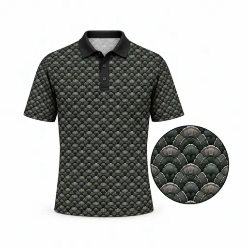 Turkey Fan Canopy Charcoal Moss Polo Shirt - Front view