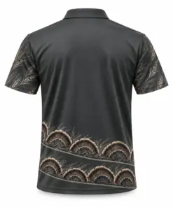 Turkey Fan Hem Crescents Charcoal Sage Polo Shirt - Back view