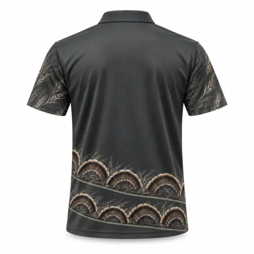 Turkey Fan Hem Crescents Charcoal Sage Polo Shirt - Back view