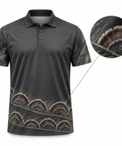 Turkey Fan Hem Crescents Charcoal Sage Polo Shirt - Front view