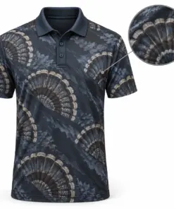 Turkey Fan Layered Ribbon Slate Smoke Polo Shirt - Front view