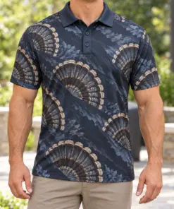 Turkey Fan Layered Ribbon Slate Smoke Polo Shirt - Model wearing the product