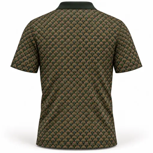 Turkey Fan Mosaic Forest Bronze Polo Shirt - Back view