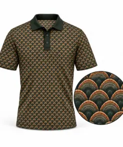 Turkey Fan Mosaic Forest Bronze Polo Shirt - Front view