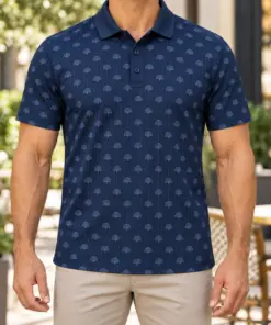 Turkey Fan Pinstripe Midnight Slate Polo Shirt - Model wearing the product