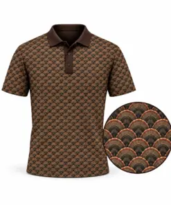 Turkey Fan Weave Bark Copper Polo Shirt - Front view