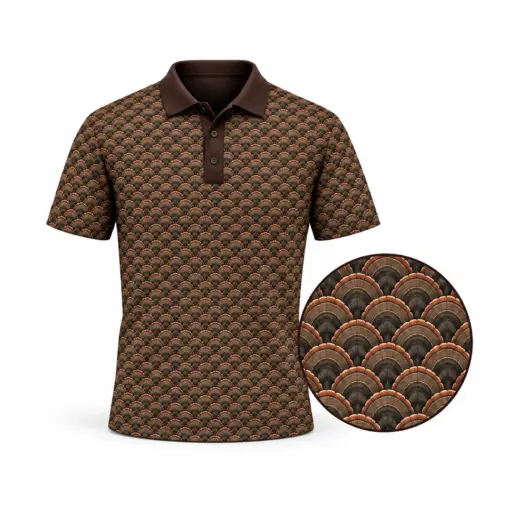 Turkey Fan Weave Bark Copper Polo Shirt - Front view