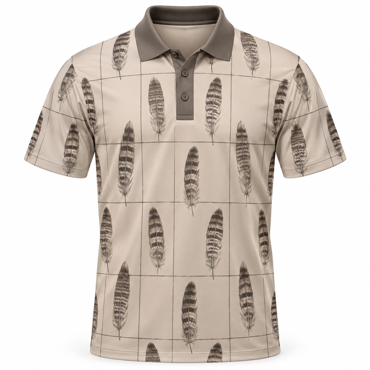 Turkey Feather Fine Window Oat Graphite Polo Shirt - Front view