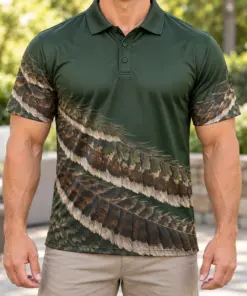 Turkey Feather Quiet Diagonal Forest Ash Polo Shirt - Model wearing the product