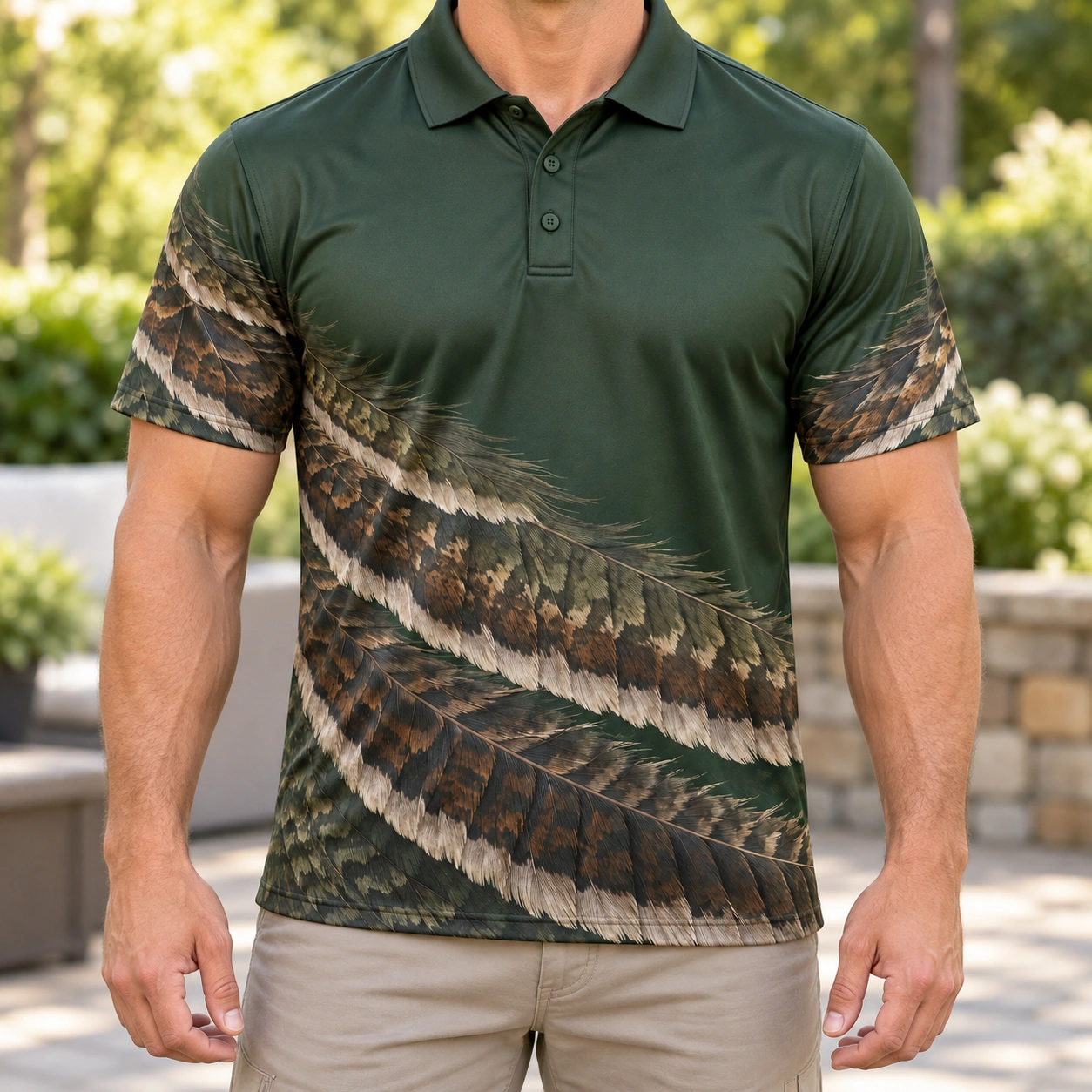 Turkey Feather Quiet Diagonal Forest Ash Polo Shirt - Model wearing the product