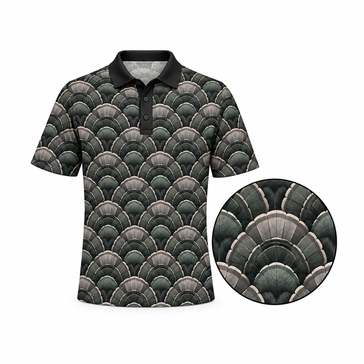 Turkey Grand Fan Canopy Charcoal Moss Polo Shirt - Front view