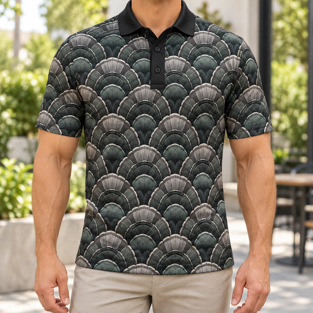Turkey Grand Fan Canopy Charcoal Moss Polo Shirt - Model wearing the product