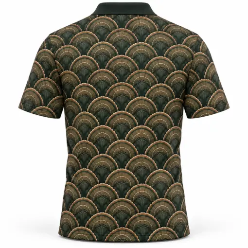 Turkey Grand Fan Mosaic Forest Bronze Polo Shirt - Back view