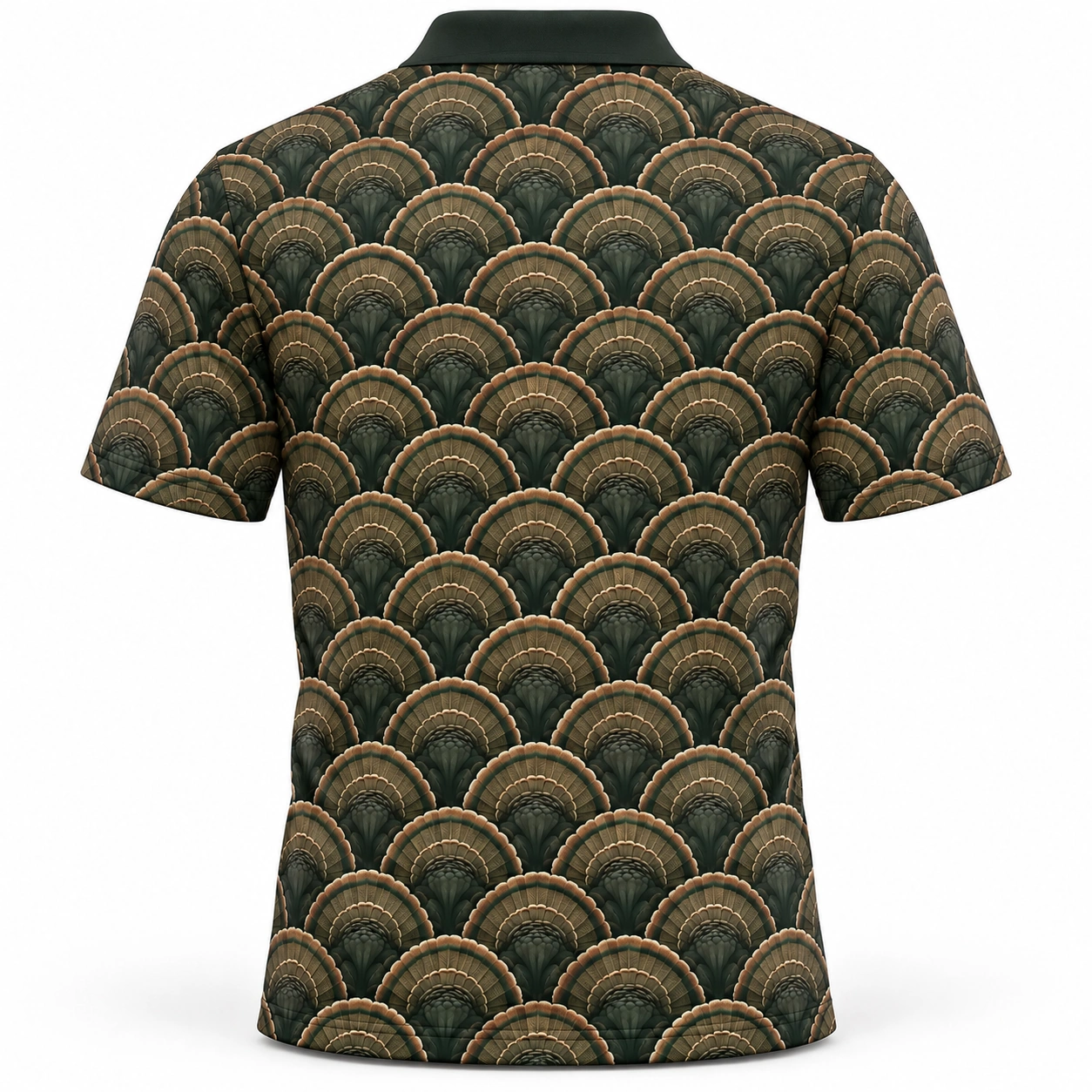 Turkey Grand Fan Mosaic Forest Bronze Polo Shirt - Back view