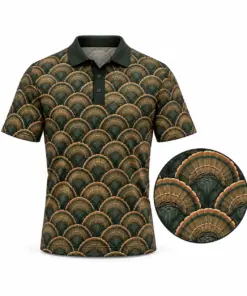 Turkey Grand Fan Mosaic Forest Bronze Polo Shirt - Front view