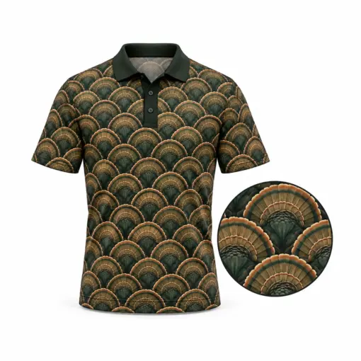 Turkey Grand Fan Mosaic Forest Bronze Polo Shirt - Front view