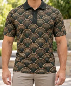 Turkey Grand Fan Mosaic Forest Bronze Polo Shirt - Model wearing the product