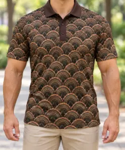 Turkey Grand Fan Weave Bark Copper Polo Shirt - Model wearing the product