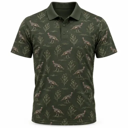 Turkey Walking Seed Ledger Moss Stone Polo Shirt - Front view