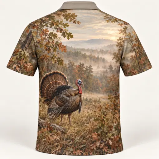 Turkey Woodland Morning Polo Shirt - Back view