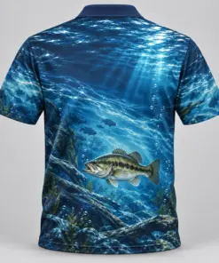 Underwater Bass Blue Current Polo Shirt - Back view