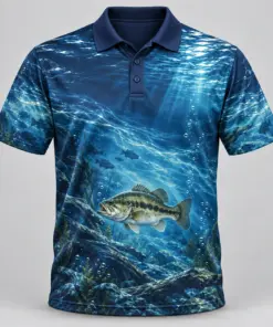 Underwater Bass Blue Current Polo Shirt - Front view