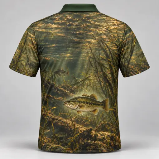 Underwater Bass Bronze Lake Polo Shirt - Back view