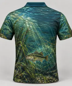 Underwater Bass Deep Teal Polo Shirt - Back view