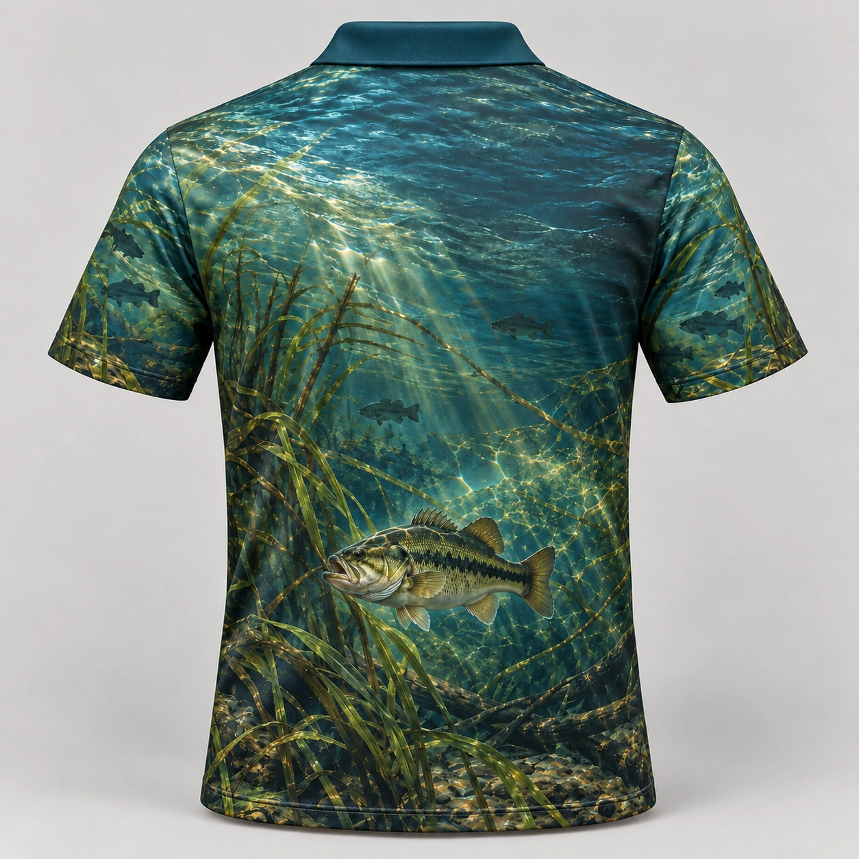 Underwater Bass Deep Teal Polo Shirt - Back view