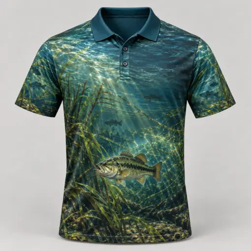Underwater Bass Deep Teal Polo Shirt - Front view