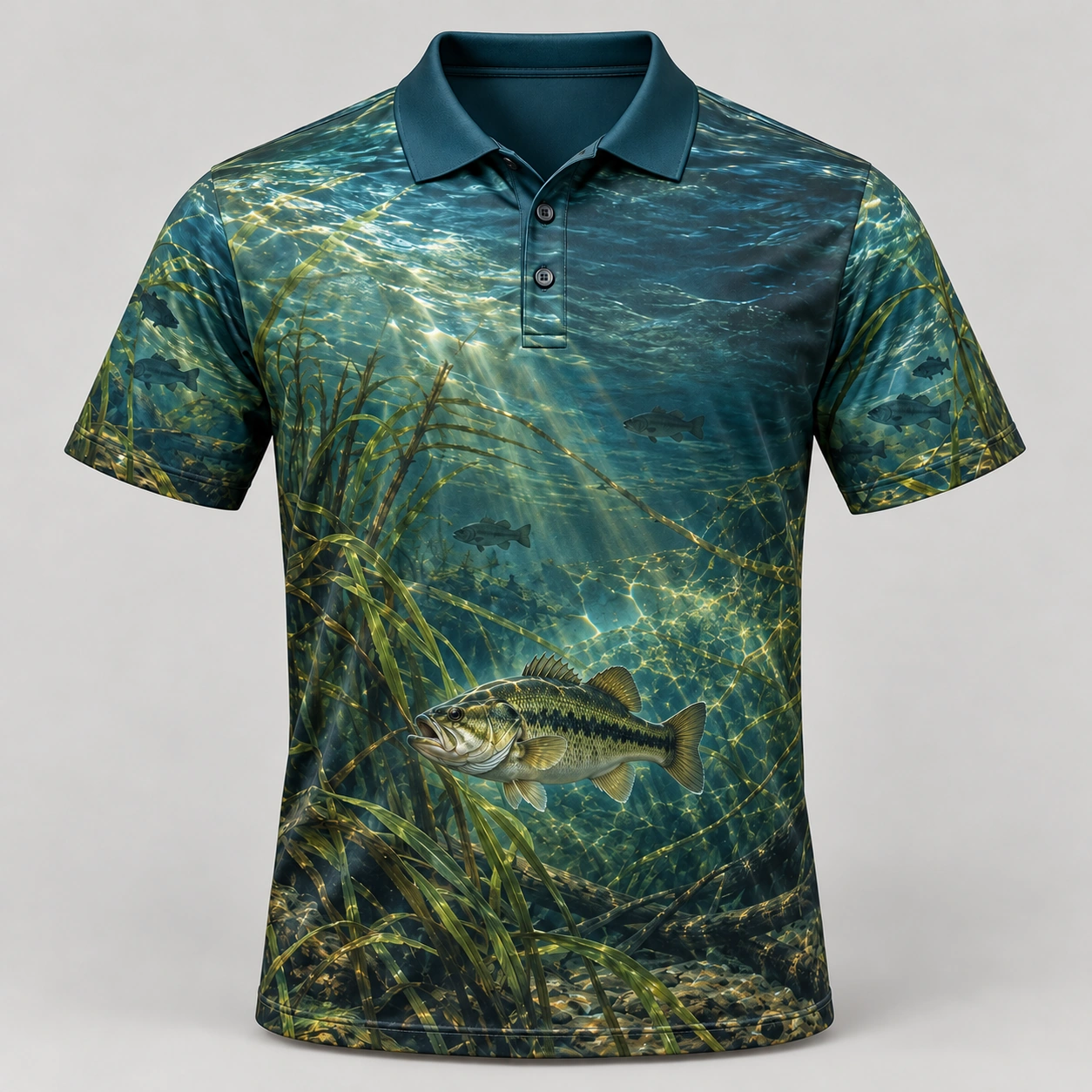 Underwater Bass Deep Teal Polo Shirt - Front view