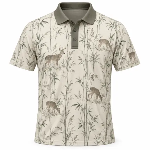 Whitetail Bamboo Etching Pearl Moss Polo Shirt - Front view