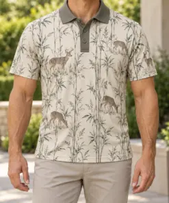Whitetail Bamboo Etching Pearl Moss Polo Shirt - Model wearing the product