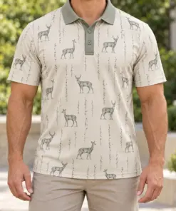 Whitetail Birch Contour Stone Sage Polo Shirt - Model wearing the product