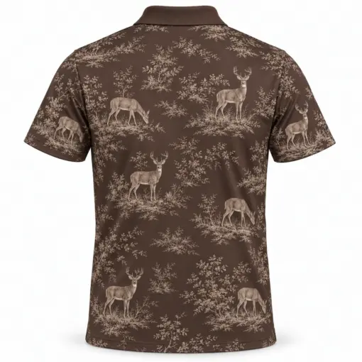 Whitetail Bramble Toile Espresso Sand Polo Shirt - Back view