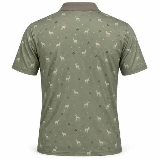 Whitetail Clover Pin Dot Sage Taupe Polo Shirt - Back view