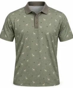 Whitetail Clover Pin Dot Sage Taupe Polo Shirt - Front view