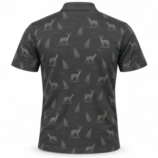 Whitetail Fern Ledger Graphite Sage Polo Shirt - Back view