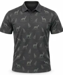 Whitetail Fern Ledger Graphite Sage Polo Shirt - Front view