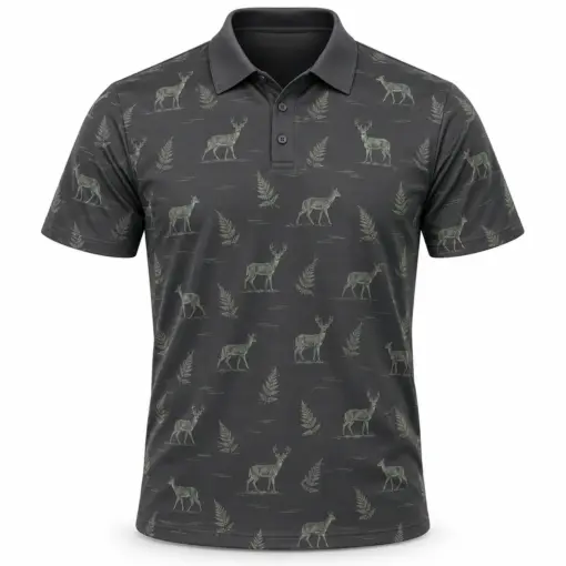 Whitetail Fern Ledger Graphite Sage Polo Shirt - Front view