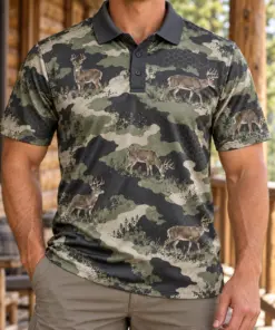 Whitetail Hexwood Charcoal Sage Polo Shirt - Model wearing the product