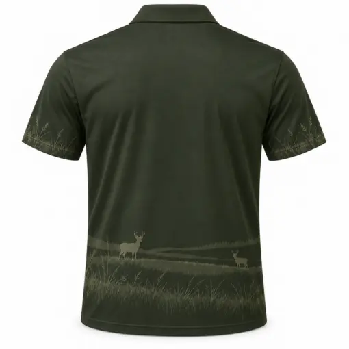 Whitetail Quiet Horizon Moss Smoke Polo Shirt - Back view