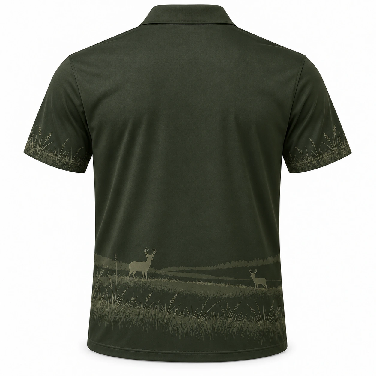 Whitetail Quiet Horizon Moss Smoke Polo Shirt - Back view